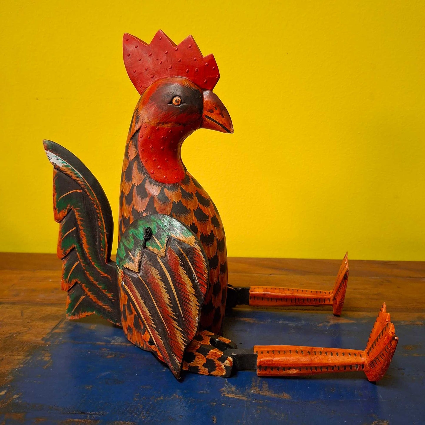 Figurine de coq en bois, marionnette décorative