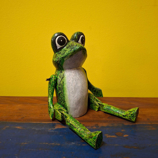 Burattino rana rospo in legno soprammobile