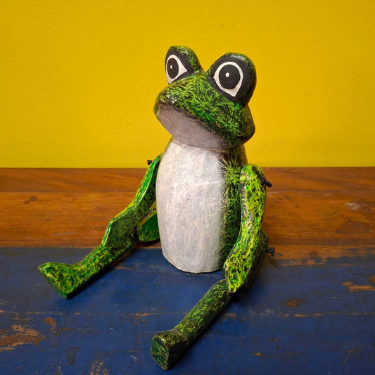 Statuetta rana in legno burattino soprammobile