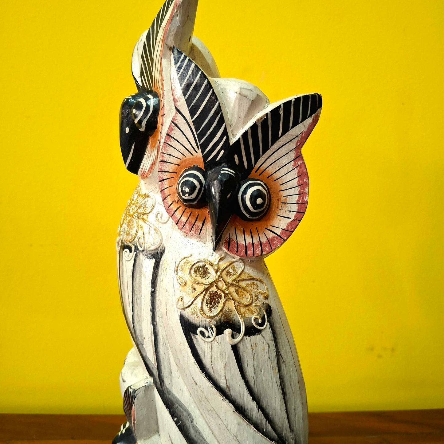 Statuetta famiglia di Gufi in legno soprammobile