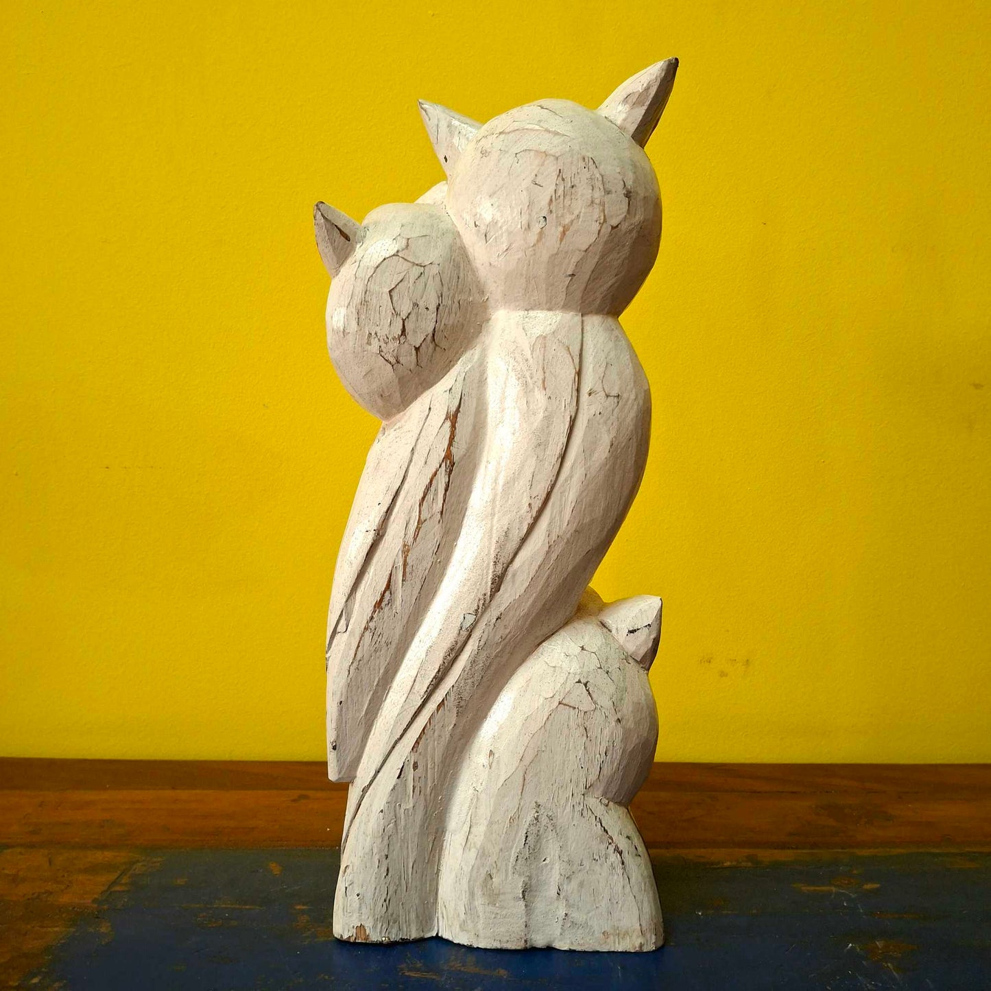Statuetta famiglia di Gufi in legno soprammobile