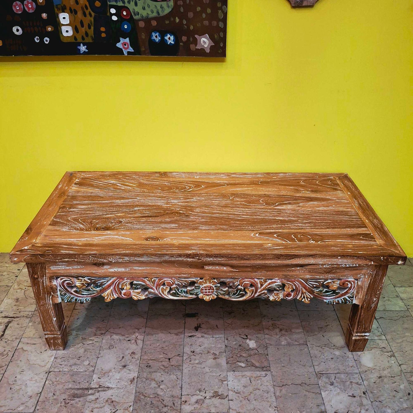 Tavolino etnico da salotto in legno teak shabby chic