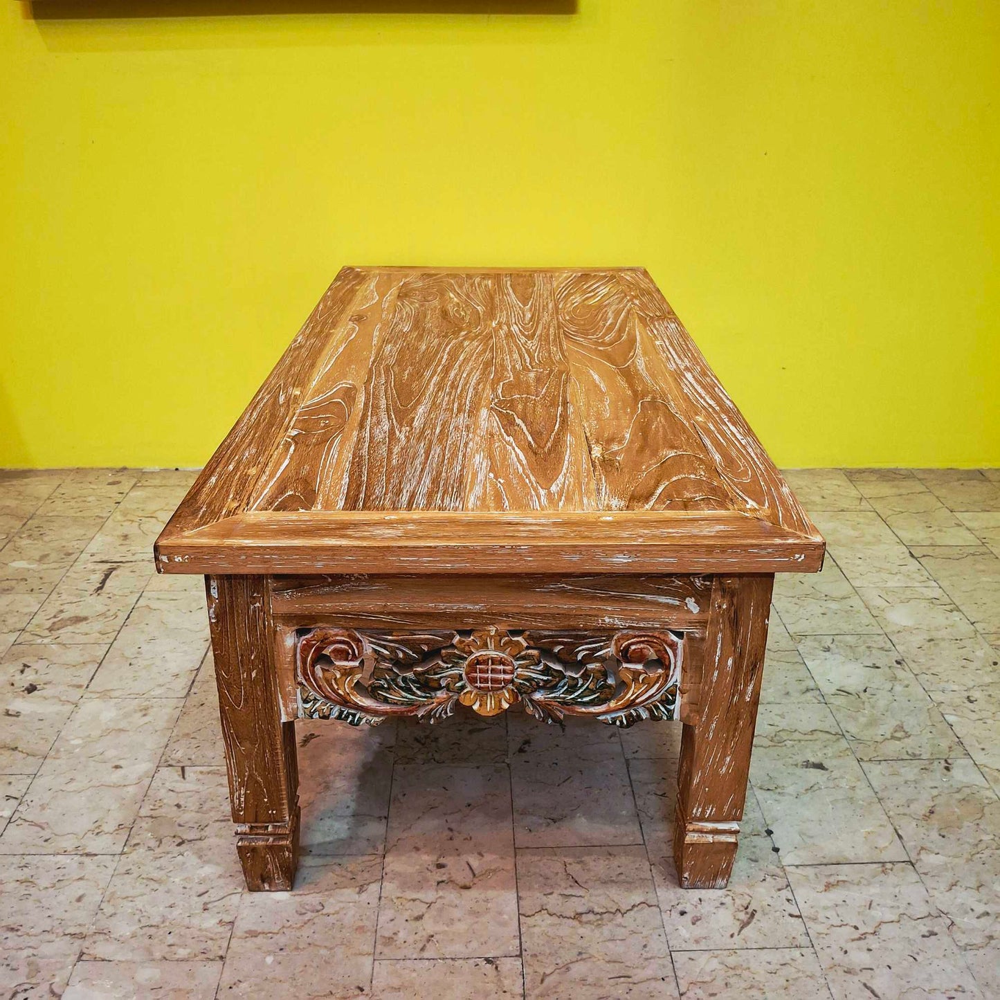 Tavolino etnico da salotto in legno teak shabby chic