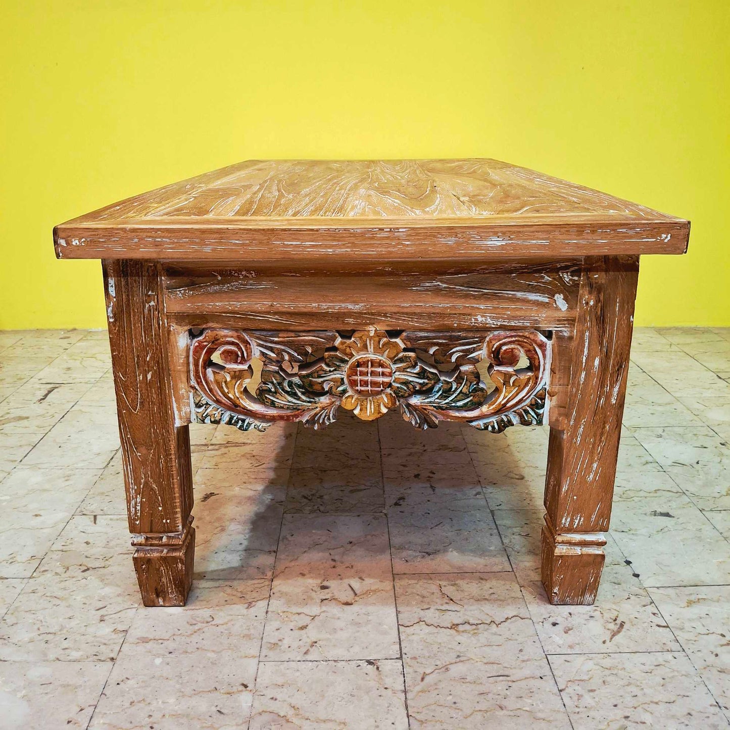 Tavolino etnico da salotto in legno teak shabby chic