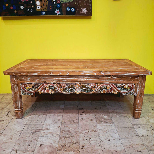 Tavolino etnico da salotto in legno teak shabby chic