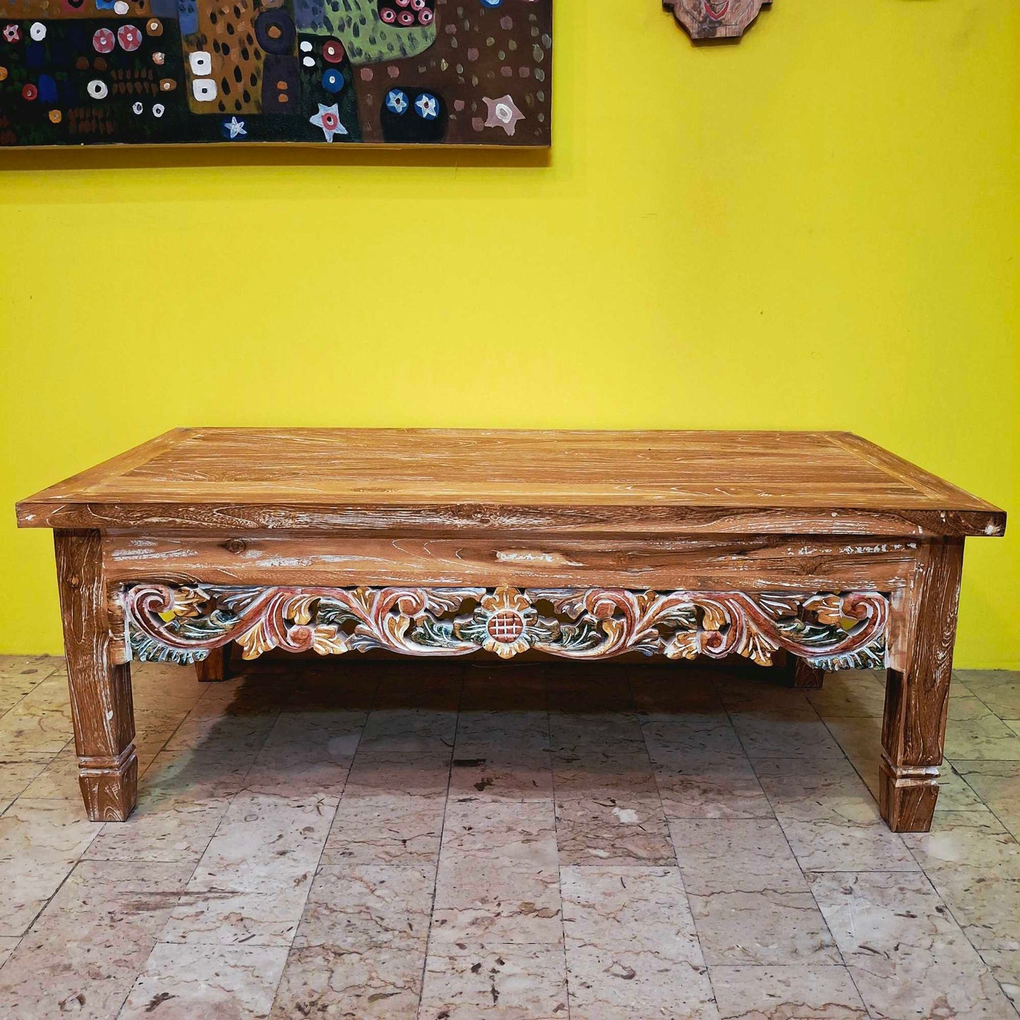 Tavolino etnico da salotto in legno teak shabby chic