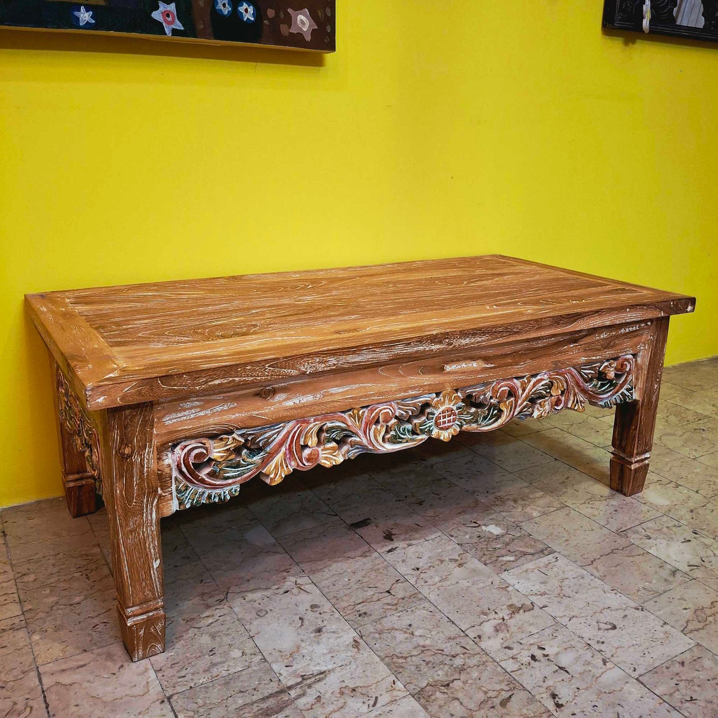 Tavolino etnico da salotto in legno teak shabby chic