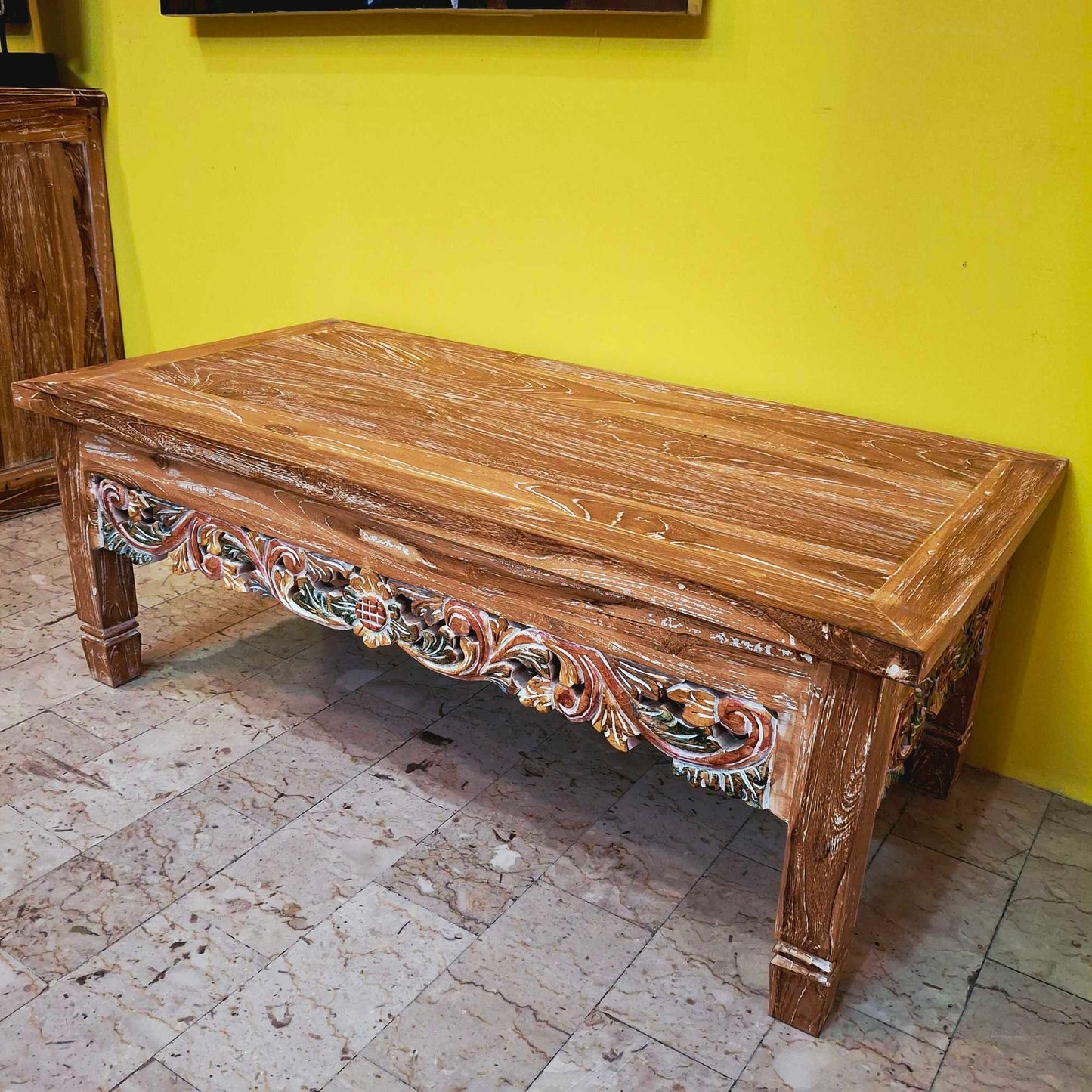 Tavolino etnico da salotto in legno teak shabby chic