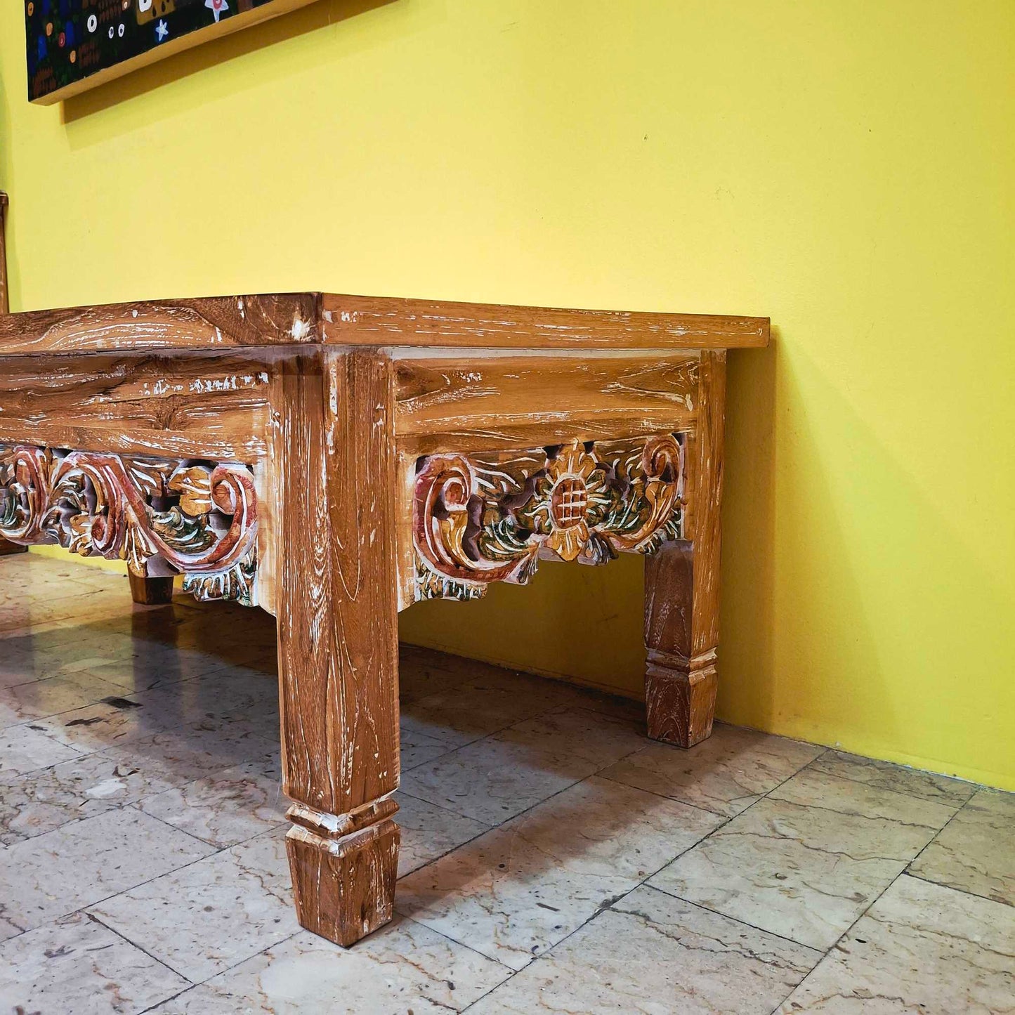 Tavolino etnico da salotto in legno teak shabby chic
