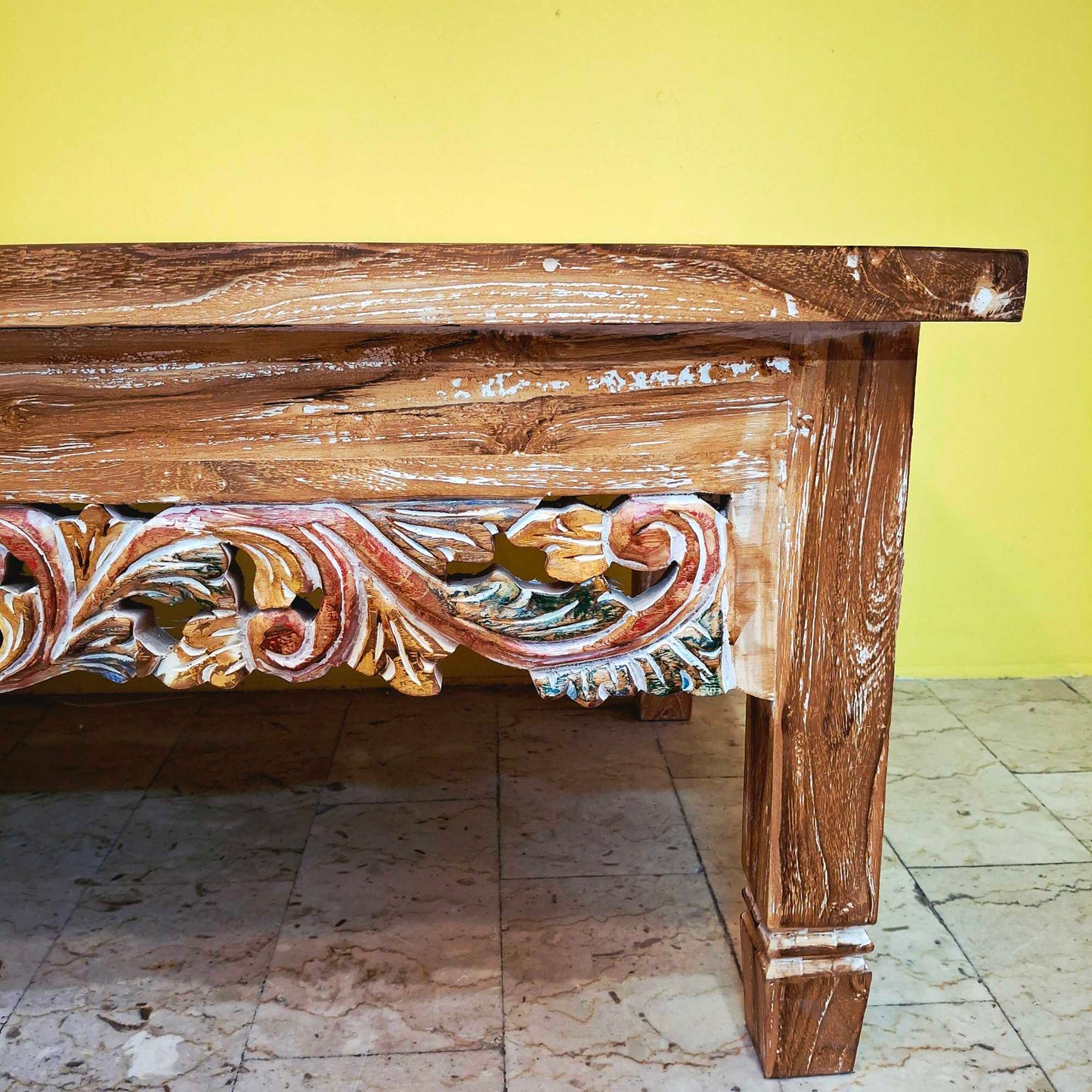 Tavolino etnico da salotto in legno teak shabby chic