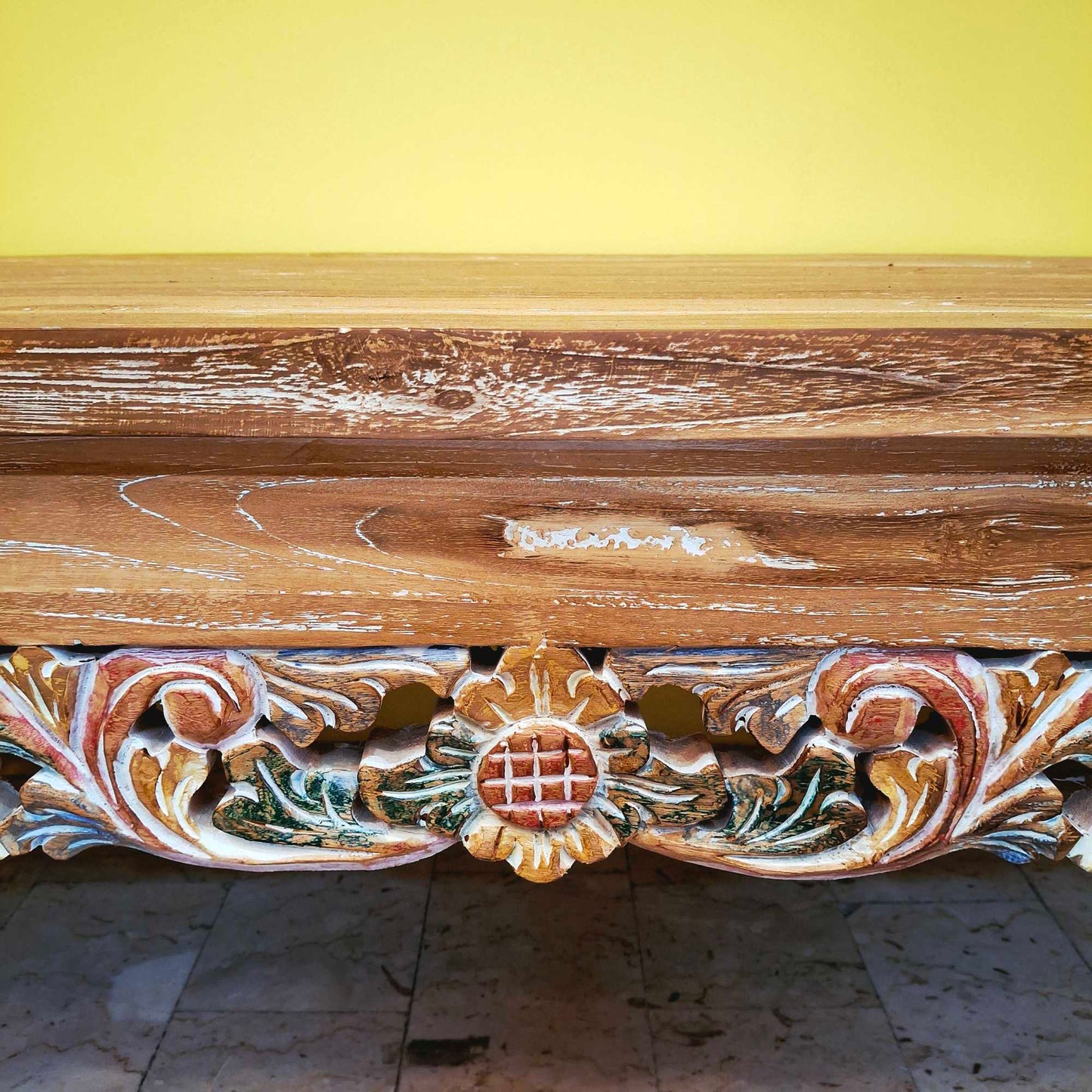 Tavolino etnico da salotto in legno teak shabby chic
