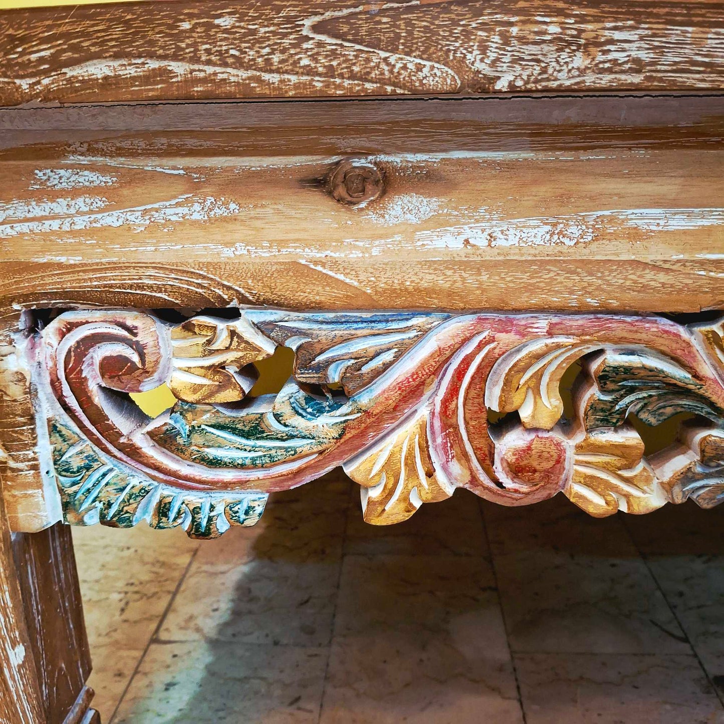 Tavolino etnico da salotto in legno teak shabby chic
