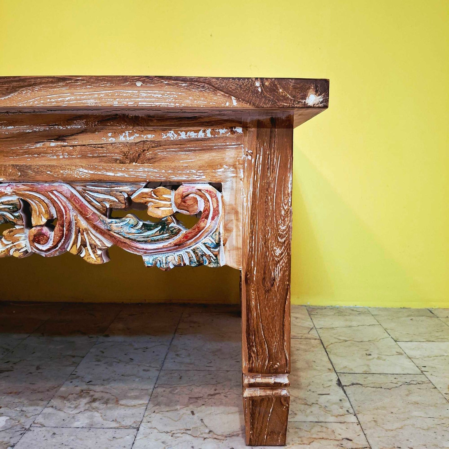 Tavolino etnico da salotto in legno teak shabby chic
