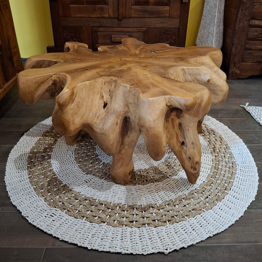Tavolino etnico da salotto in radice di teak per interno ed esterno