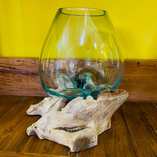 Vaso etnico vetro fuso su radice ampolla acquario