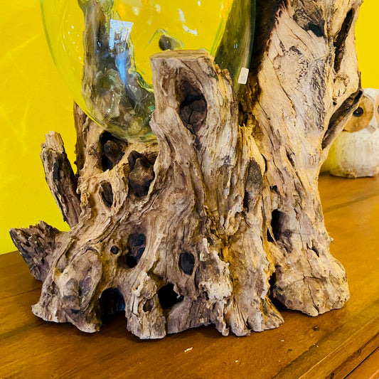 Vaso etnico vetro soffiato su radice acquario