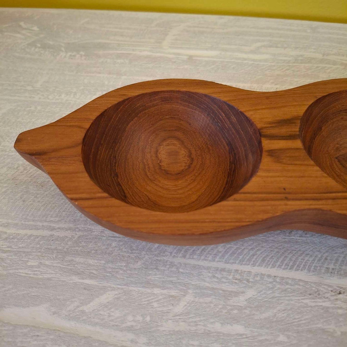 Triple teak wood appetizer tray