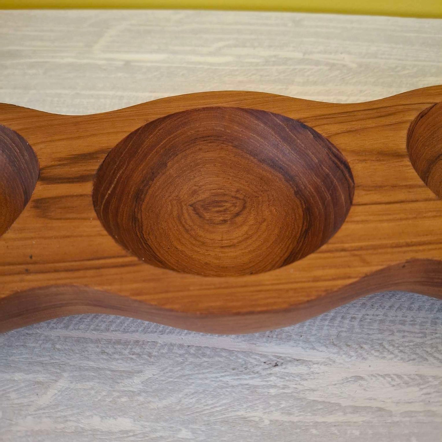 Triple teak wood appetizer tray