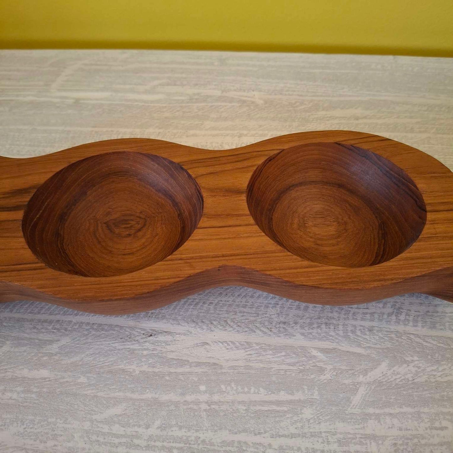 Triple teak wood appetizer tray