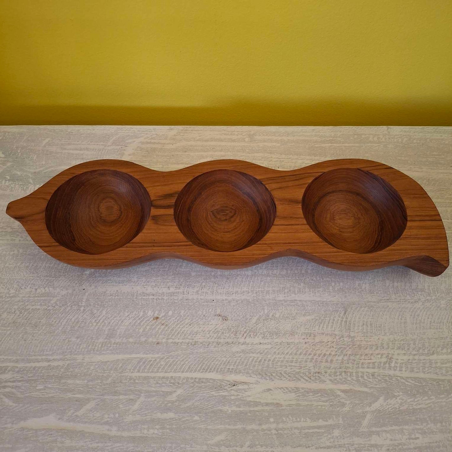 Triple teak wood appetizer tray