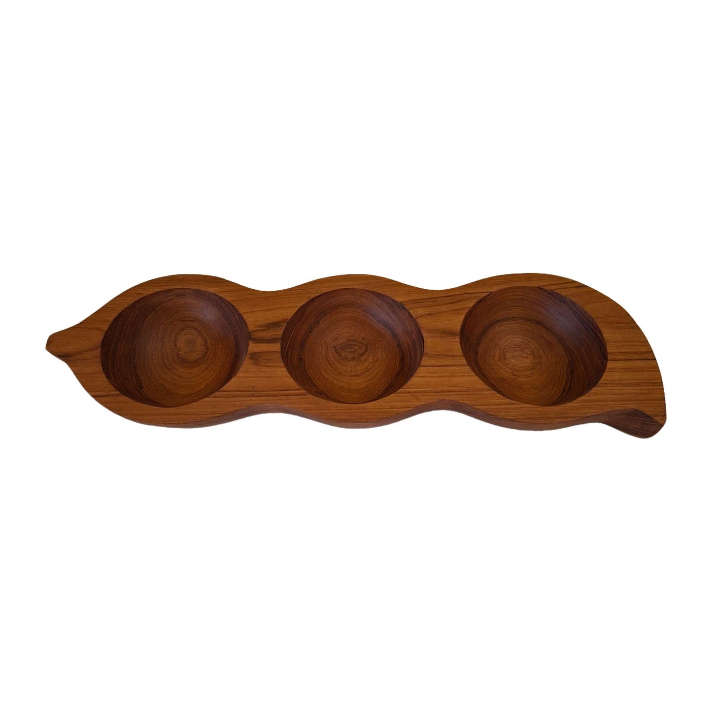 Triple teak wood appetizer tray
