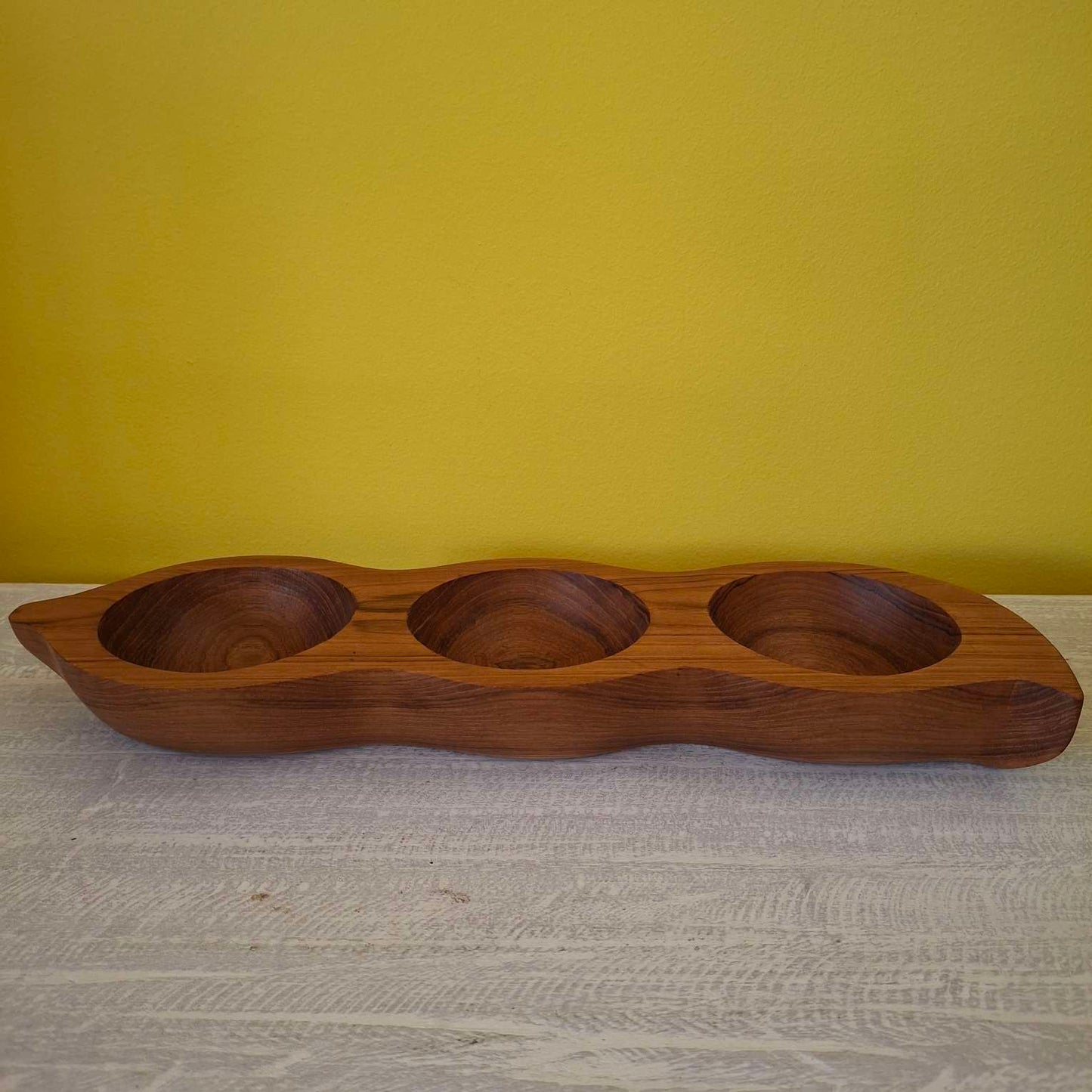 Triple teak wood appetizer tray