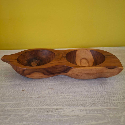 Vassoio antipasti doppio in legno teak