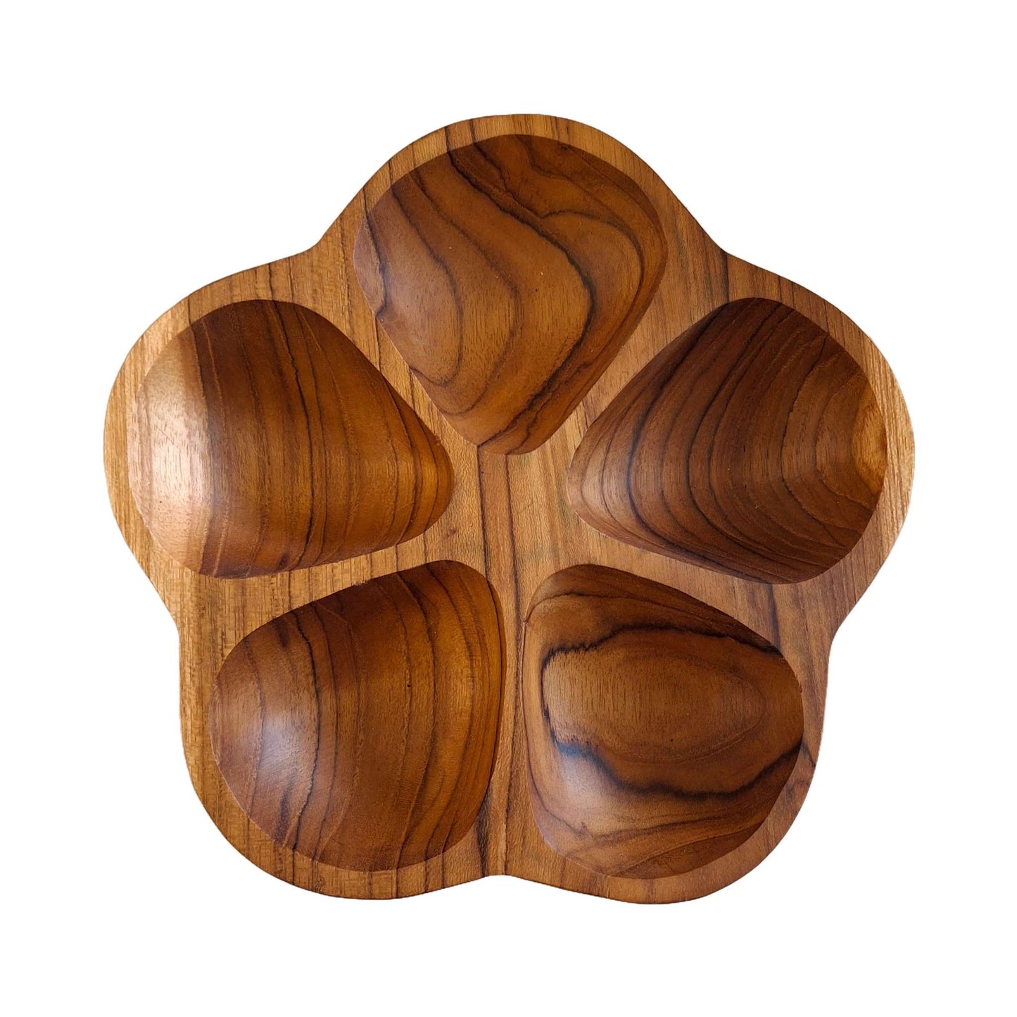 Teak wood appetizer tray empty pockets