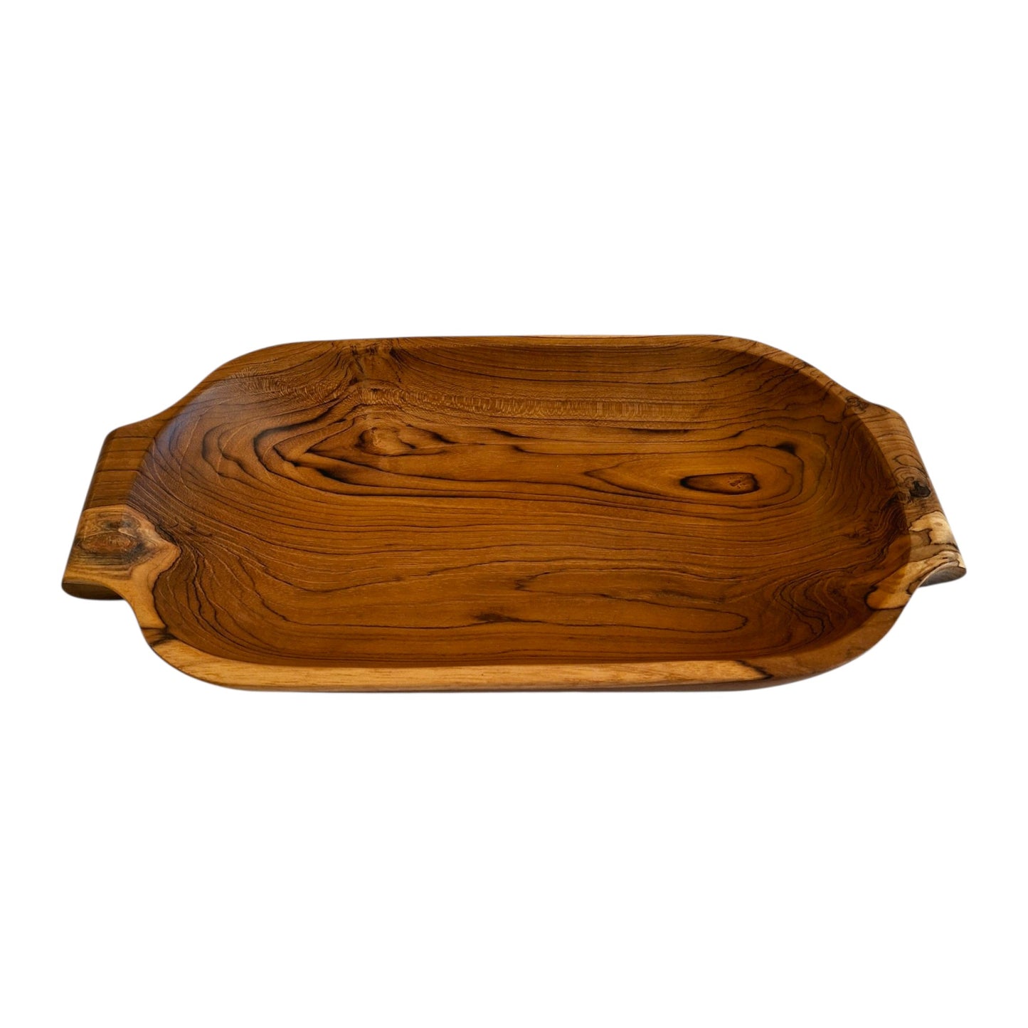 Vassoio in legno teak con maniaci intagliati