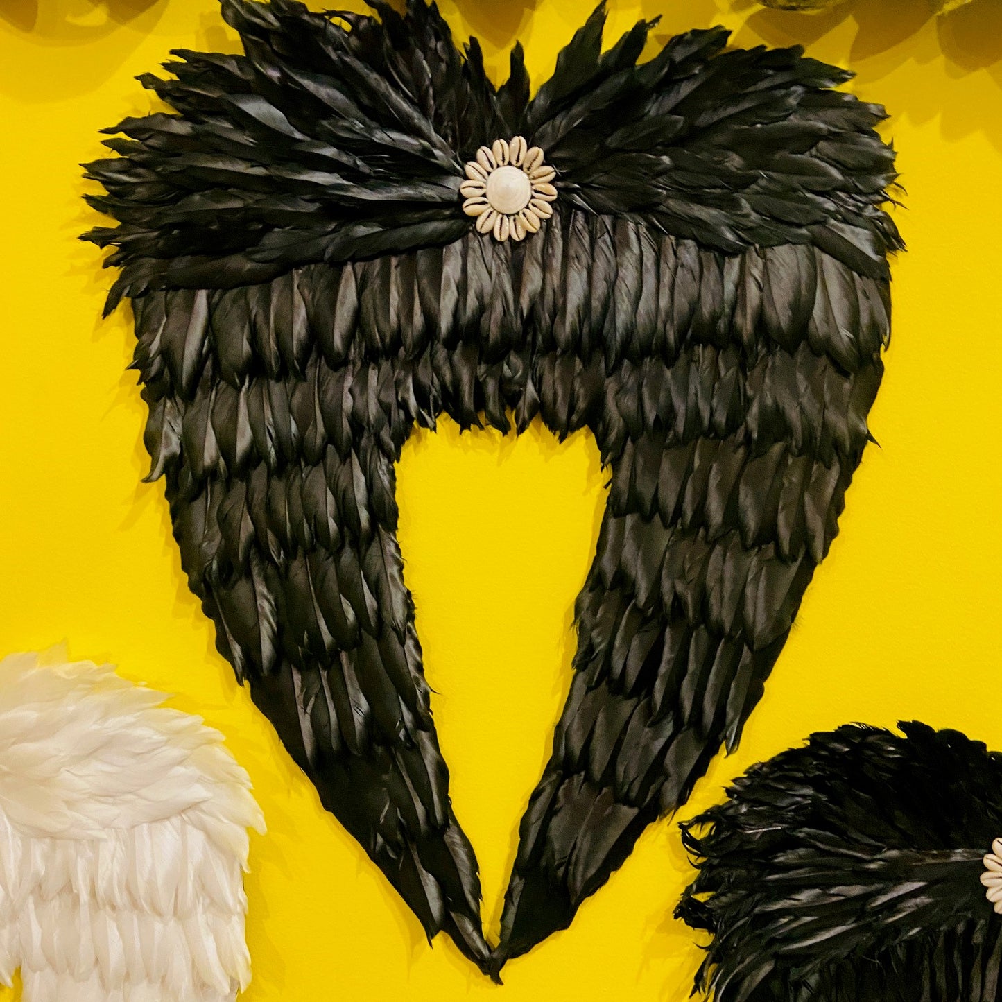 Ailes de démon ou d'ange, plumes, coquillages, décorations