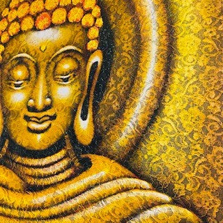 Peinture ethnique Bouddha sur toile brodée aura dorée