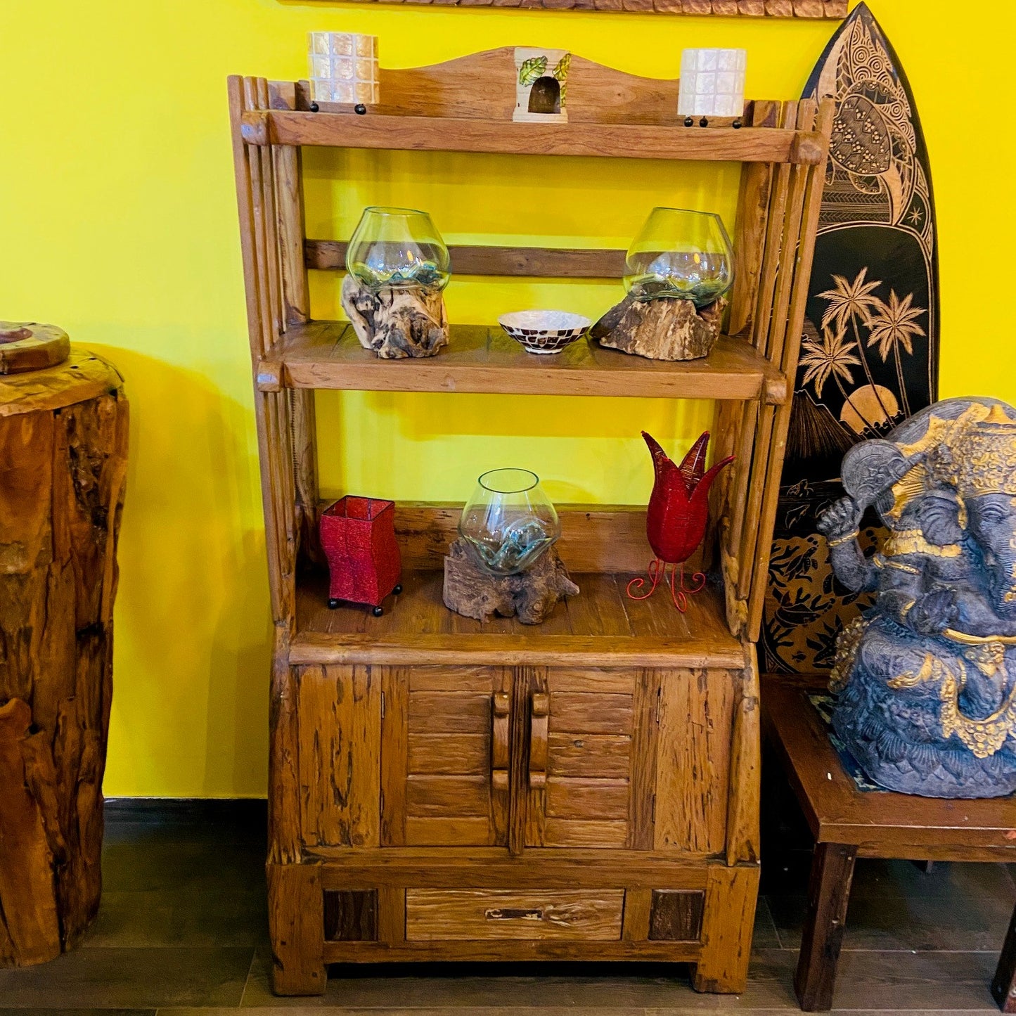 Ethnic sideboard teak wood shabby chic bookcase
