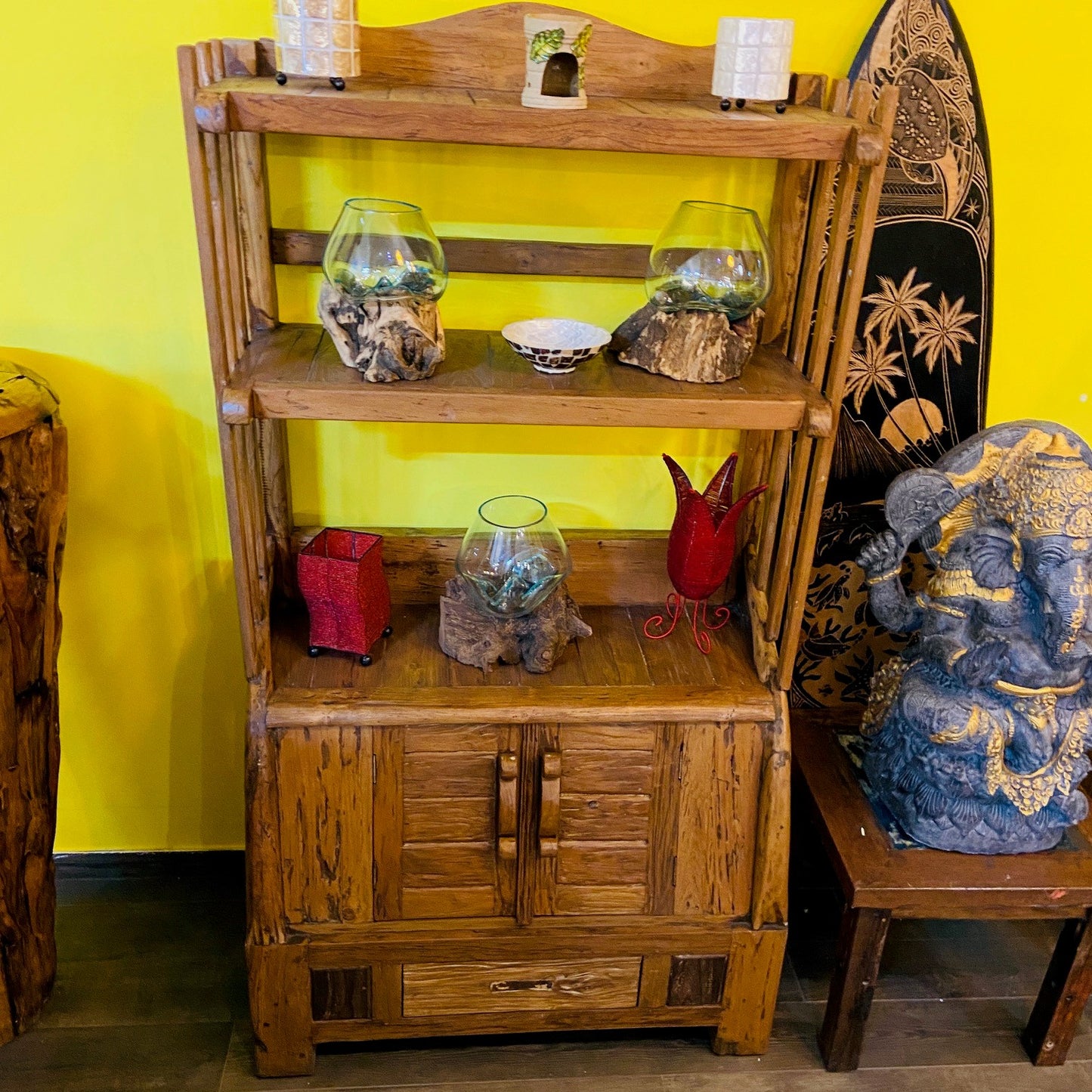Ethnic sideboard teak wood shabby chic bookcase