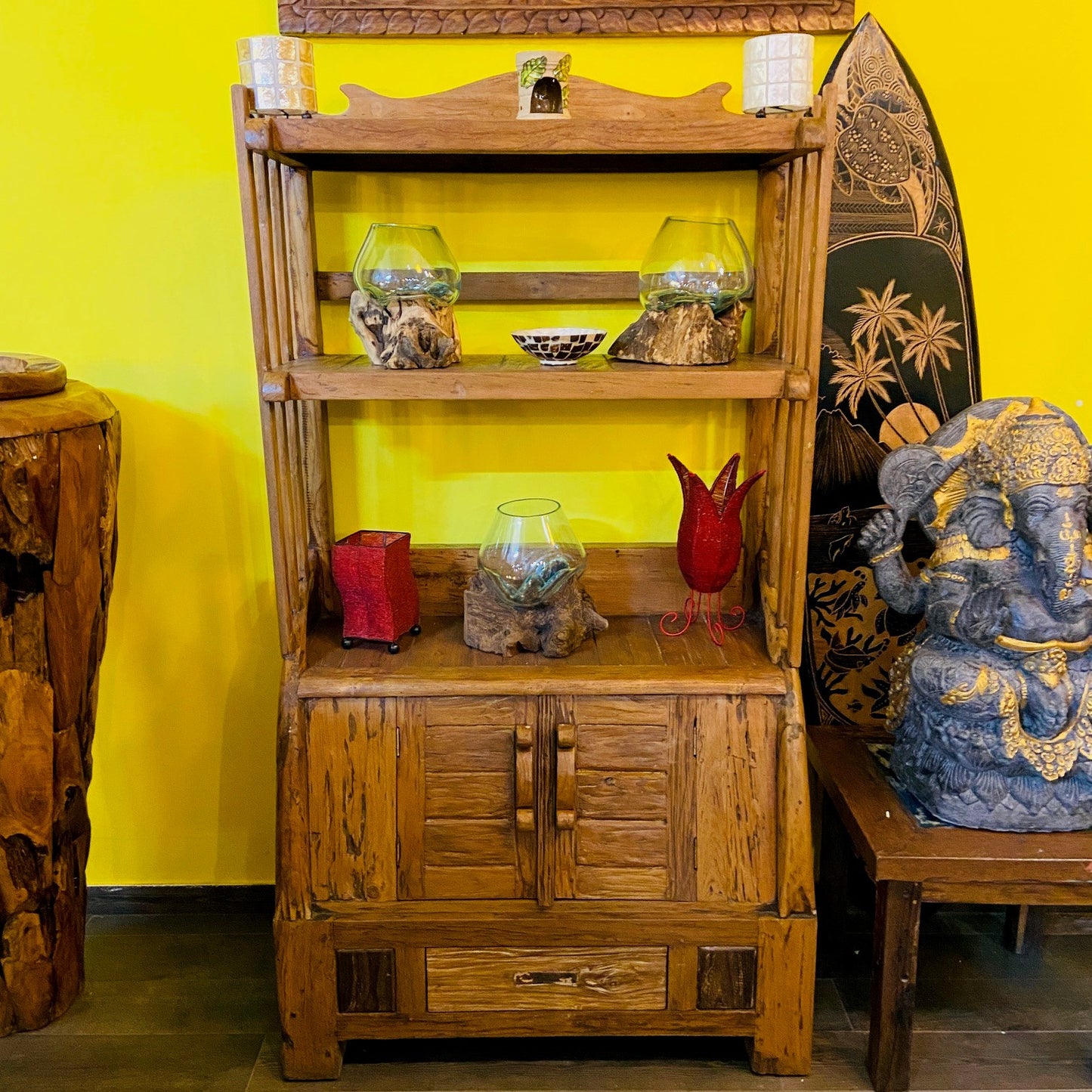 Ethnic sideboard teak wood shabby chic bookcase
