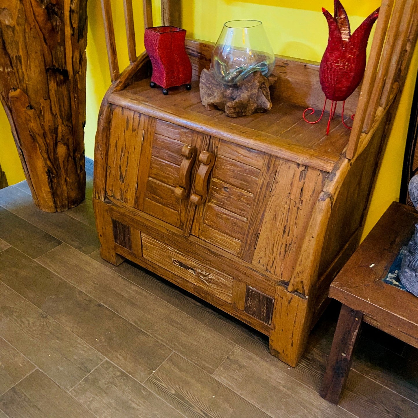 Ethnic sideboard teak wood shabby chic bookcase