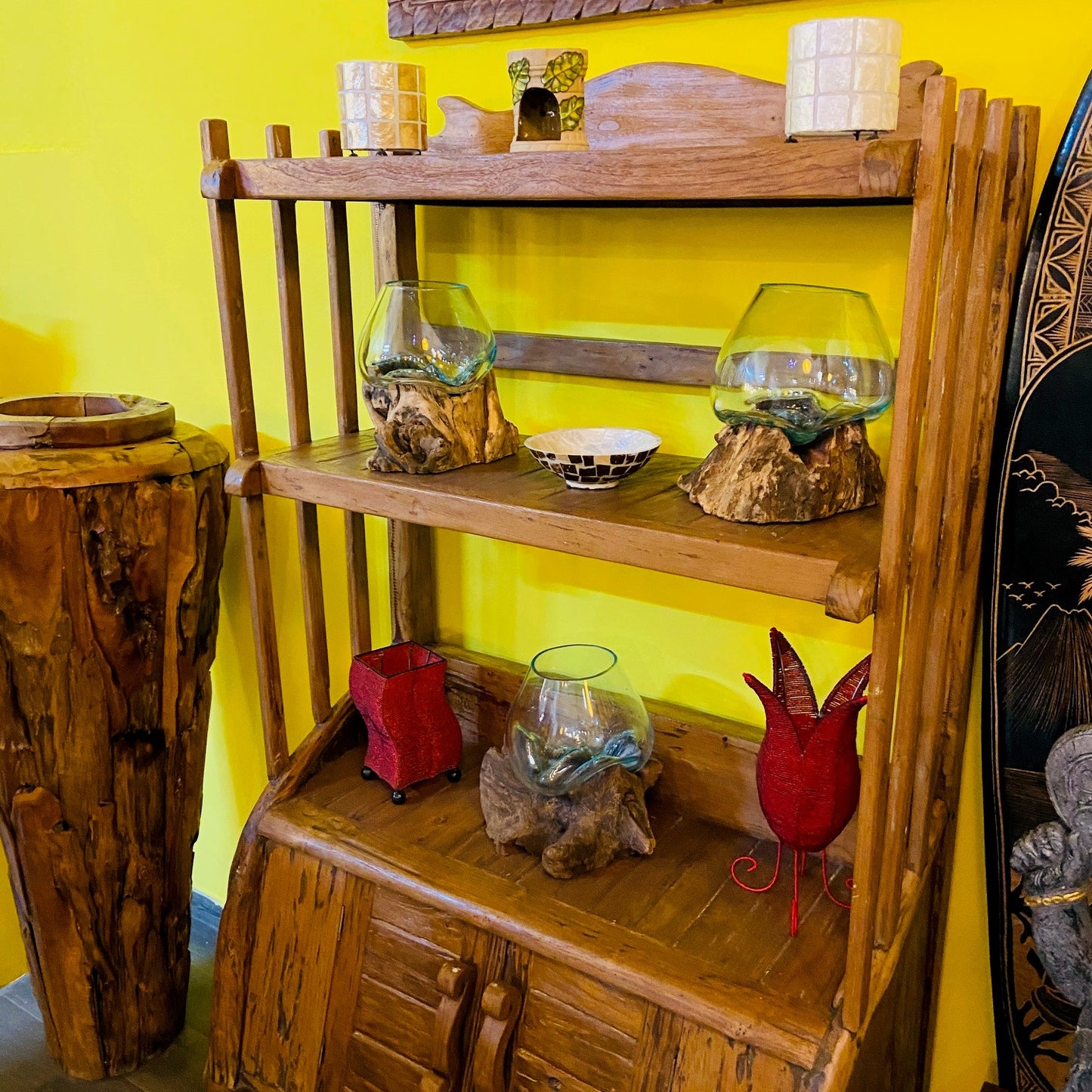 Ethnic sideboard teak wood shabby chic bookcase