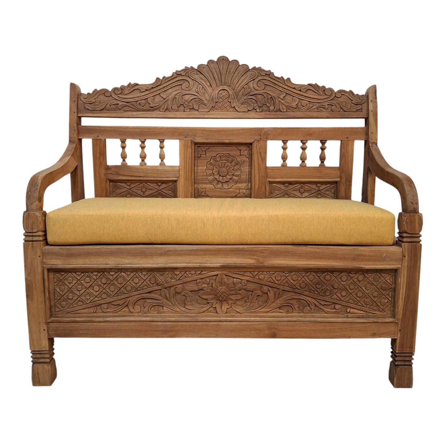 Container sofa with floral carvings