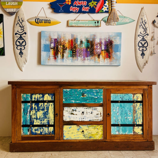 Madia Etnica Mobile Legno Teak Porta Tv Credenza