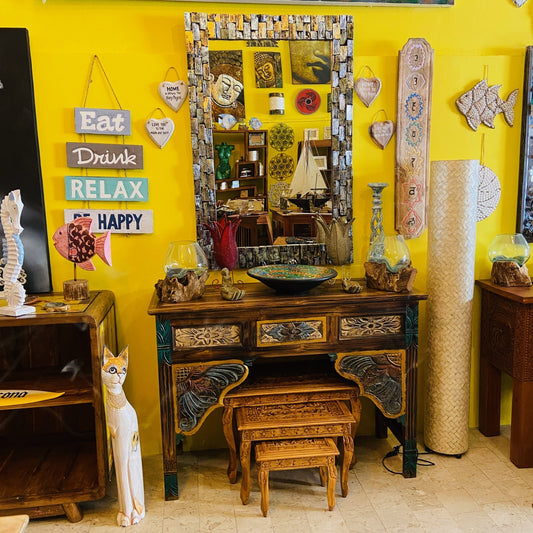 Consolle etnica mobile ingresso in teak massello