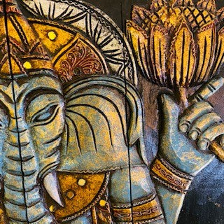Ganesh Quadro Pannello Legno Arredamento Etnico