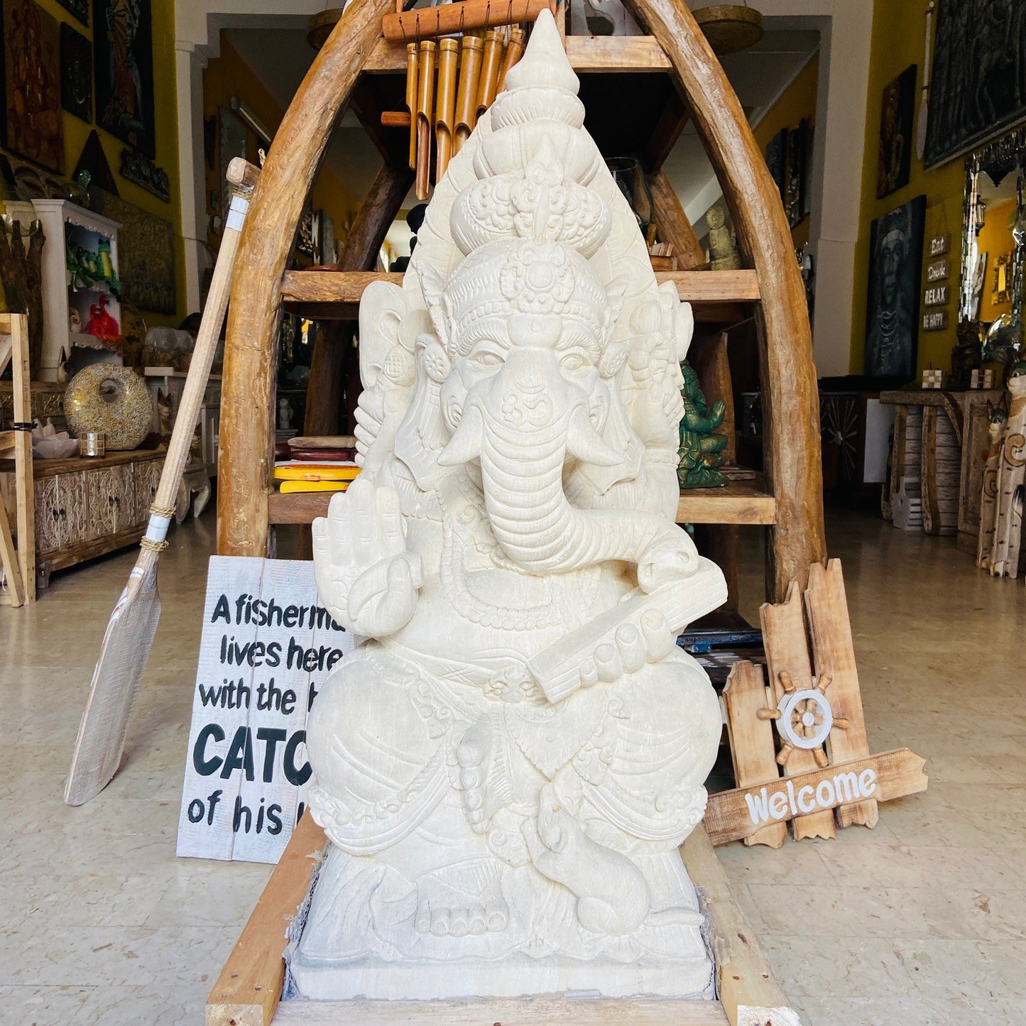 Ganesh Sculpture Living Stone Statue Hindu Deity