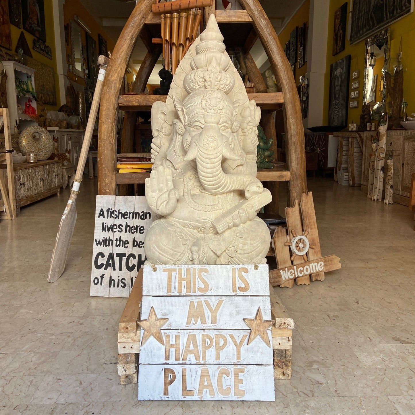 Ganesh Sculpture Living Stone Statue Hindu Deity