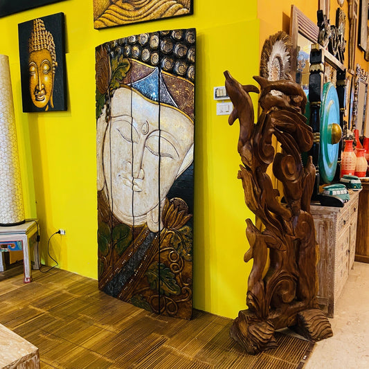 Quadro Buddha legno pannello separé etnico yoga