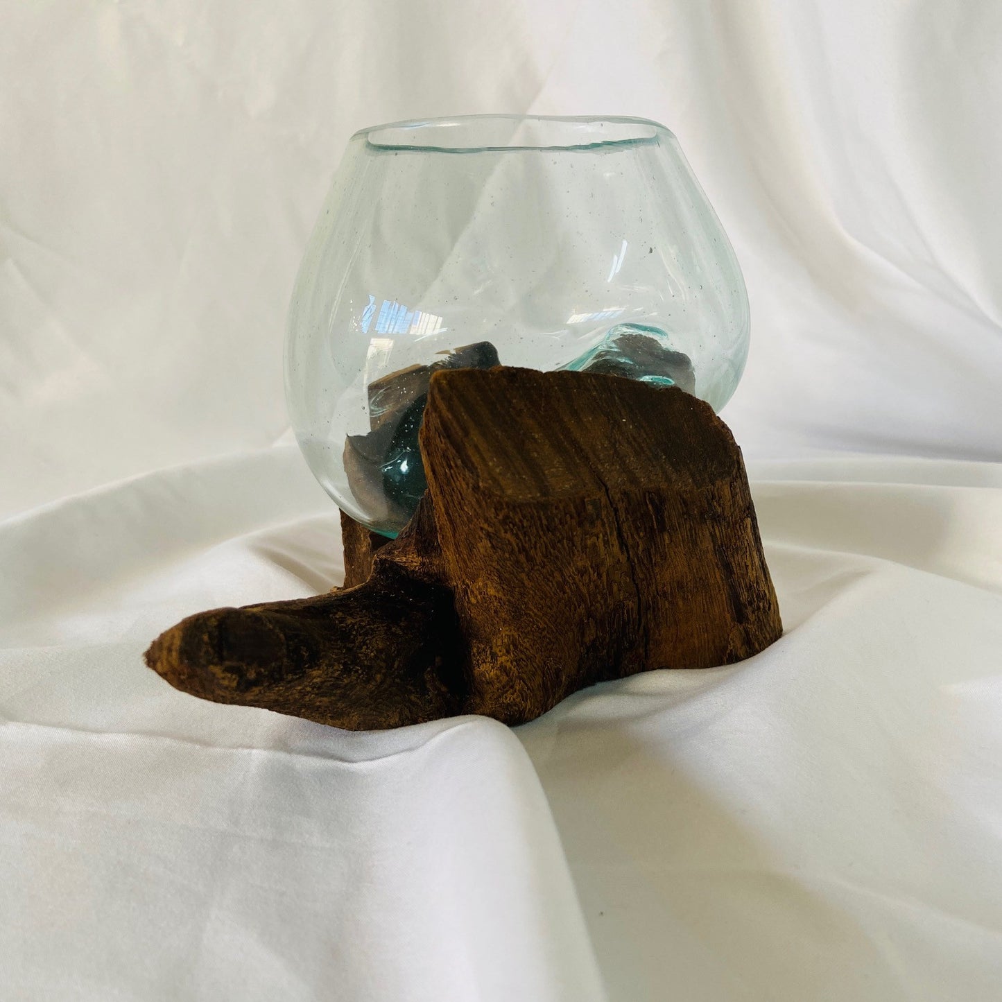 Glass orchid vase on root handcrafted chalice