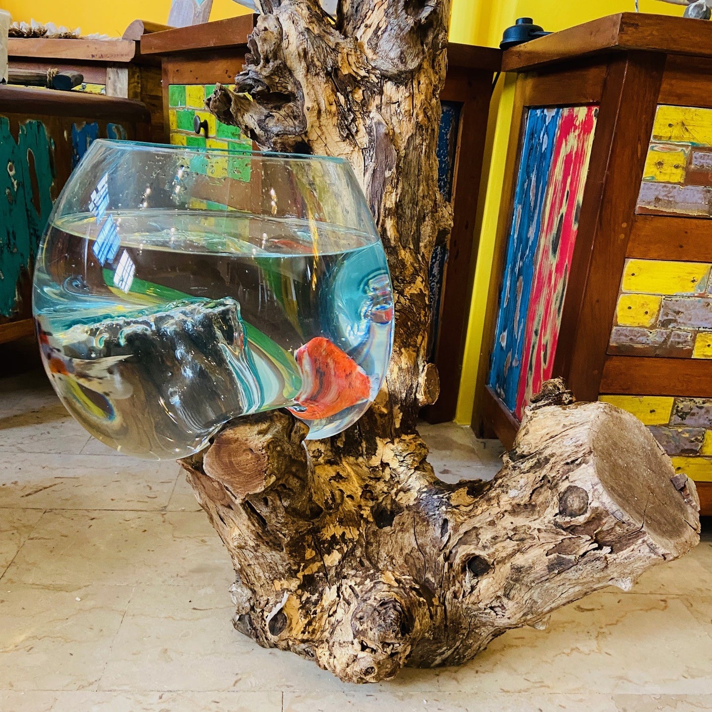 Ethnic Vase Blown Glass Root Aquarium Rustic