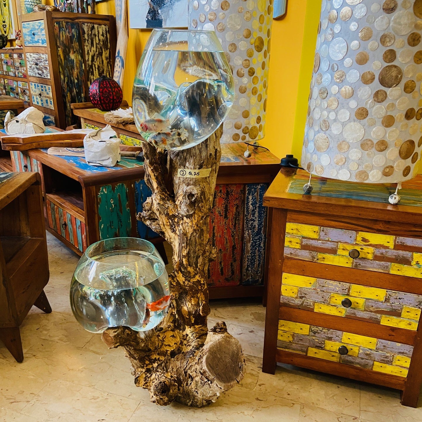 Ethnic Vase Blown Glass Root Aquarium Rustic