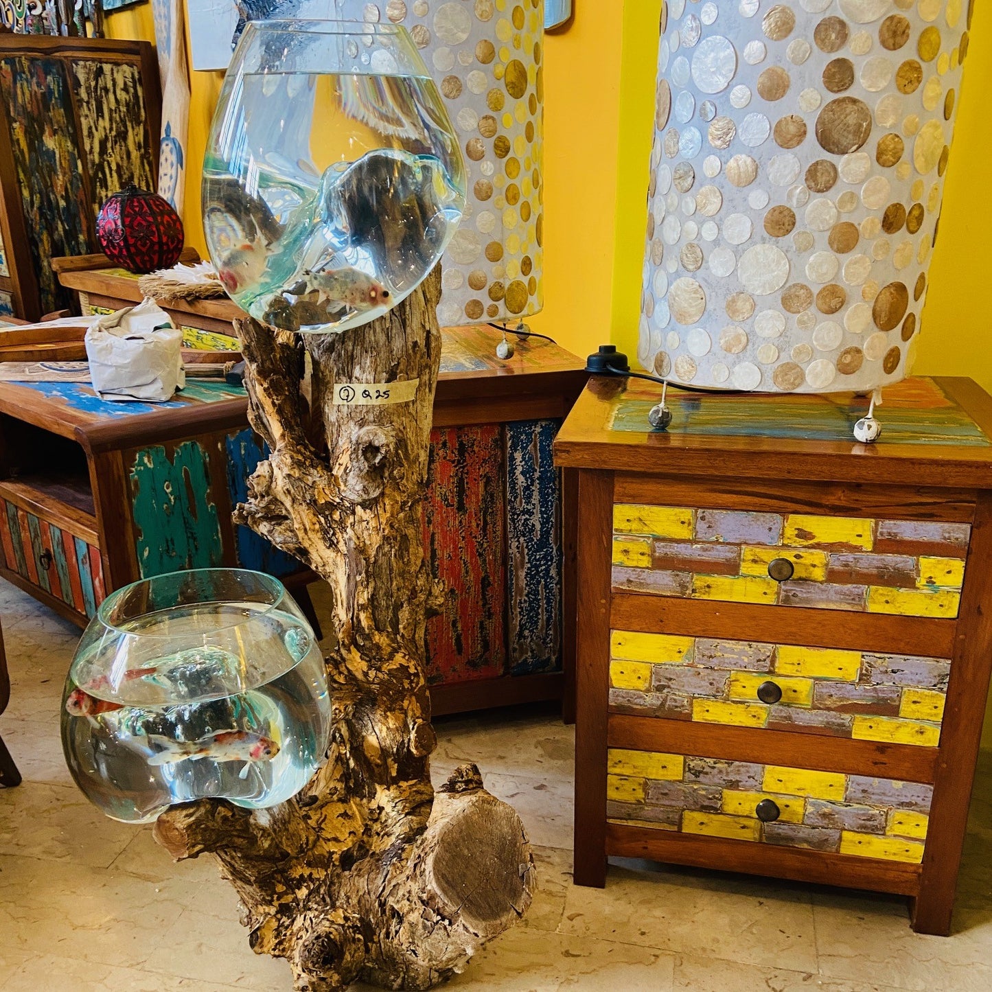 Ethnic Vase Blown Glass Root Aquarium Rustic