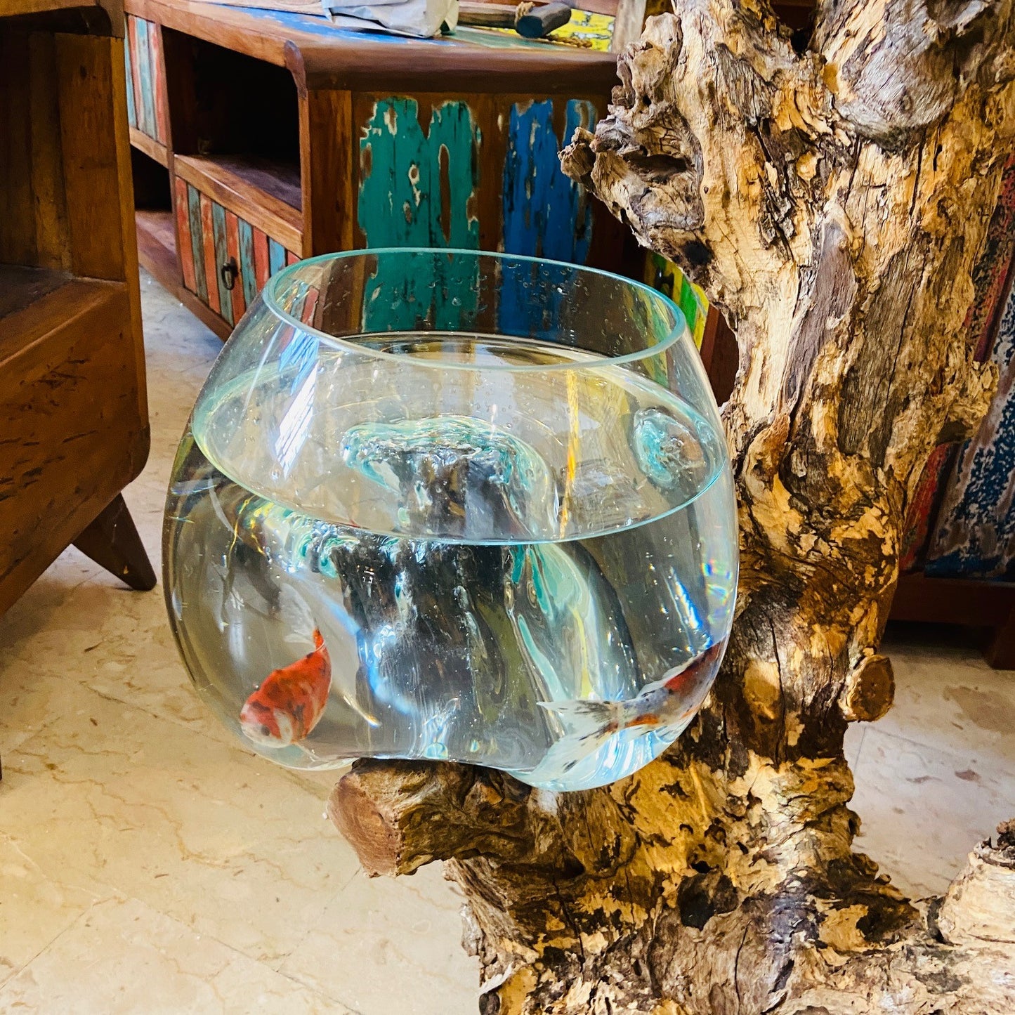 Ethnic Vase Blown Glass Root Aquarium Rustic