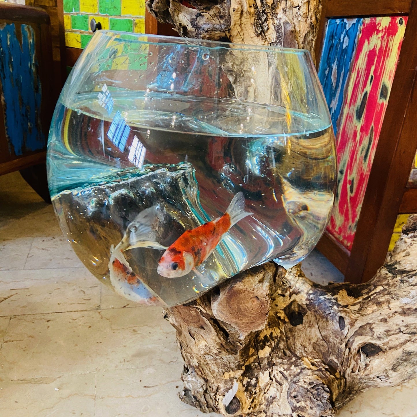 Ethnic Vase Blown Glass Root Aquarium Rustic