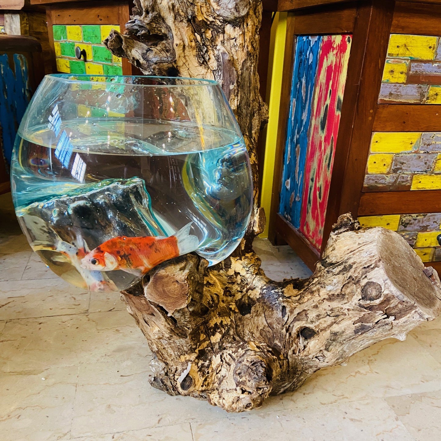 Ethnic Vase Blown Glass Root Aquarium Rustic